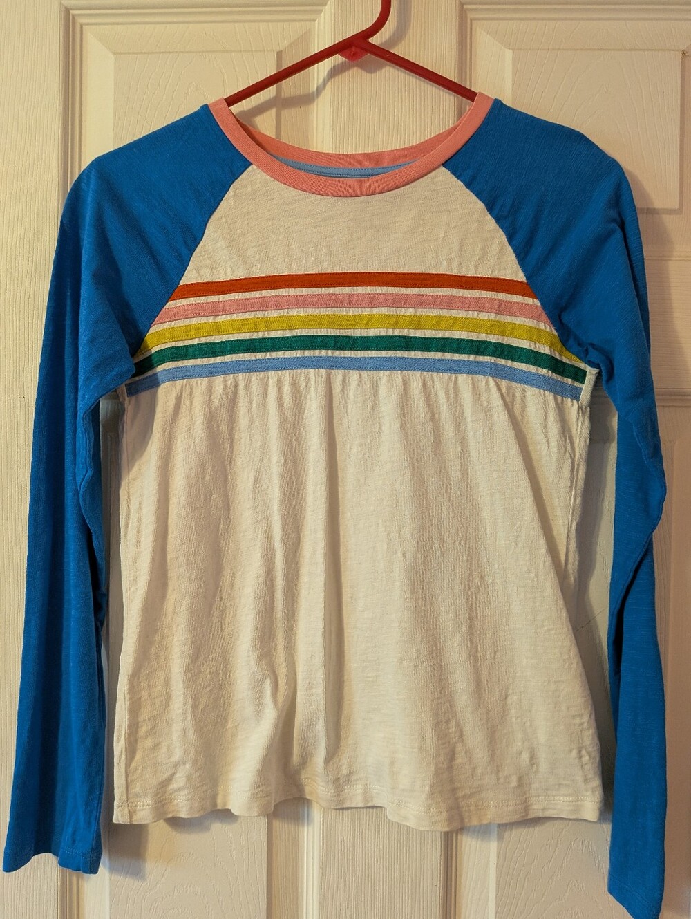Mini Boden Slub Knit Rainbow Striped Raglan Shirt
